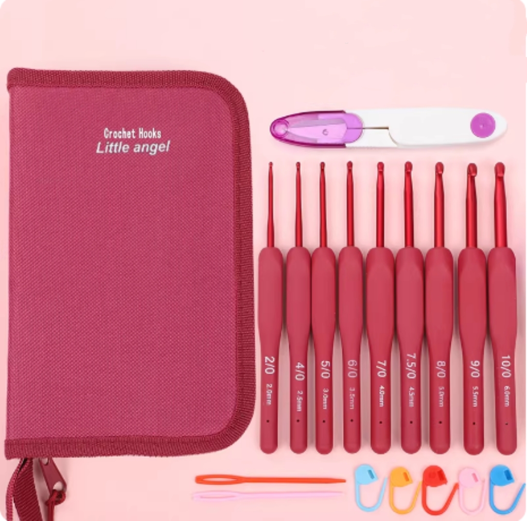 Crochet Hook Set - ชุดอุปกรณ์ถักโครเชต์ด้ามจับนุ่ม พร้อมกระเป๋าถักไหมพรม วัสดุสำหรับทำตุ๊กตา แพ็คเกจไหมพรม - อุปกรณ์ถักนิตติ้ง