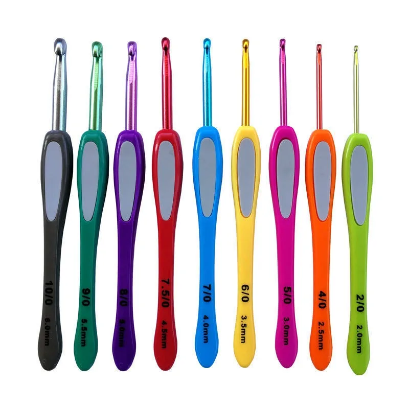 Crochet Hook Set - สี Soft Handle ชุดเครื่องมือถักมือถักผ้าขนสัตว์หนาเข็มตะขอเสื้อกันหนาวผ้าพันคอชุดเก้าชิ้น