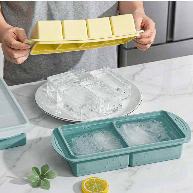 Art Craft Ice Cream - ถาดน้ำแข็งซิลิโคนขนาดใหญ่ 2/4 ถ้วย พร้อมฝาปิด ง่ายต่อการแยกก้อนน้ำแข็ง ถาดทำน้ำแข็งซุป