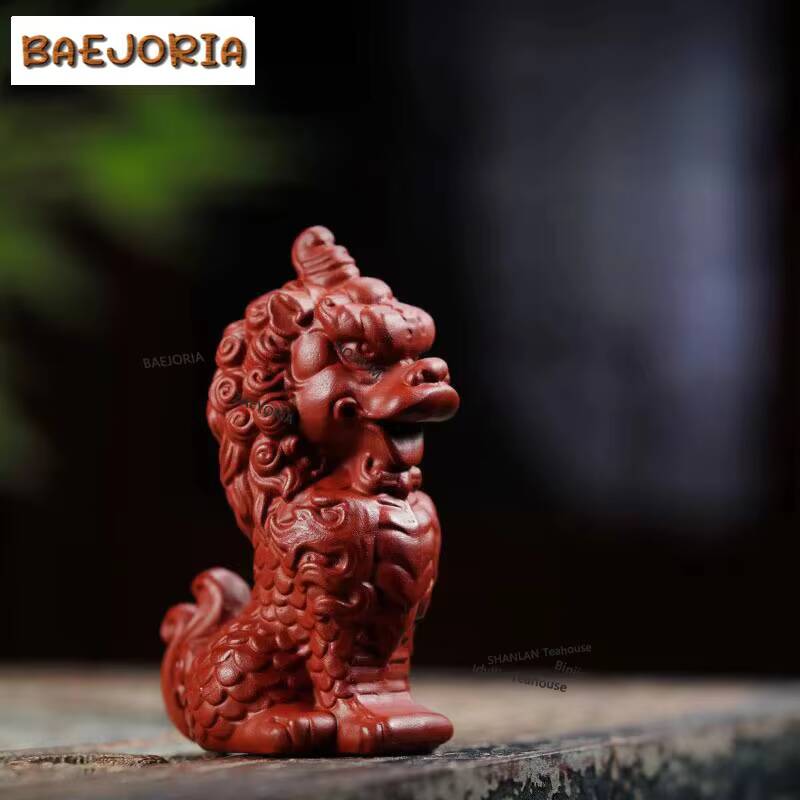 Art Craft Lion - งานศิลปะรูปปั้นสิงโตสุดประณีต ทำจากดินเหนียวสีม่วง ของตกแต่งโต๊ะน้ำชา งานฝีมือทำมือ รูปปั้นสิงโตเสริมโชคลาภ ของเล่นตกแต่งโต๊ะน้ำชา