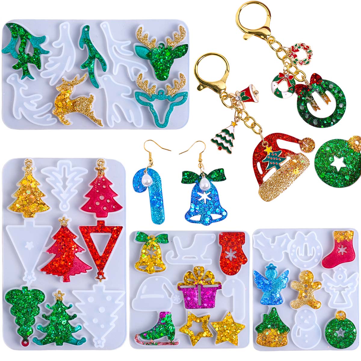 Art Craft Model - คริสต์มาสต่างหูจี้แม่พิมพ์ซิลิโคน DIY องค์ประกอบคริสต์มาสอีพ็อกซี่เรซินแม่พิมพ์สำหรับ DIY เครื่องประดับพวงกุญแจชาร์มเครื่องประดับหัตถกรรม