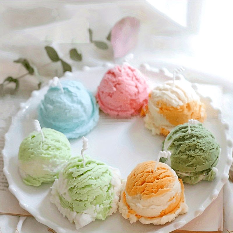 Art Craft Ice Cream - แม่พิมพ์ซิลิโคนทำเทียนทรงกลม ไอศกรีม สำหรับทำสบู่ ตกแต่ง DIY แม่พิมพ์ยิปซั่ม