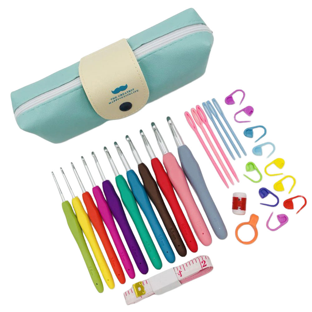 Crochet Hook Set - ชุดเข็มโครเชต์พร้อมไหมพรมและเข็มถัก พร้อมกล่องเก็บ ด้ามจับออกแบบตามหลักสรีรศาสตร์ เข็มโครเชต์ 9/11 เข็ม