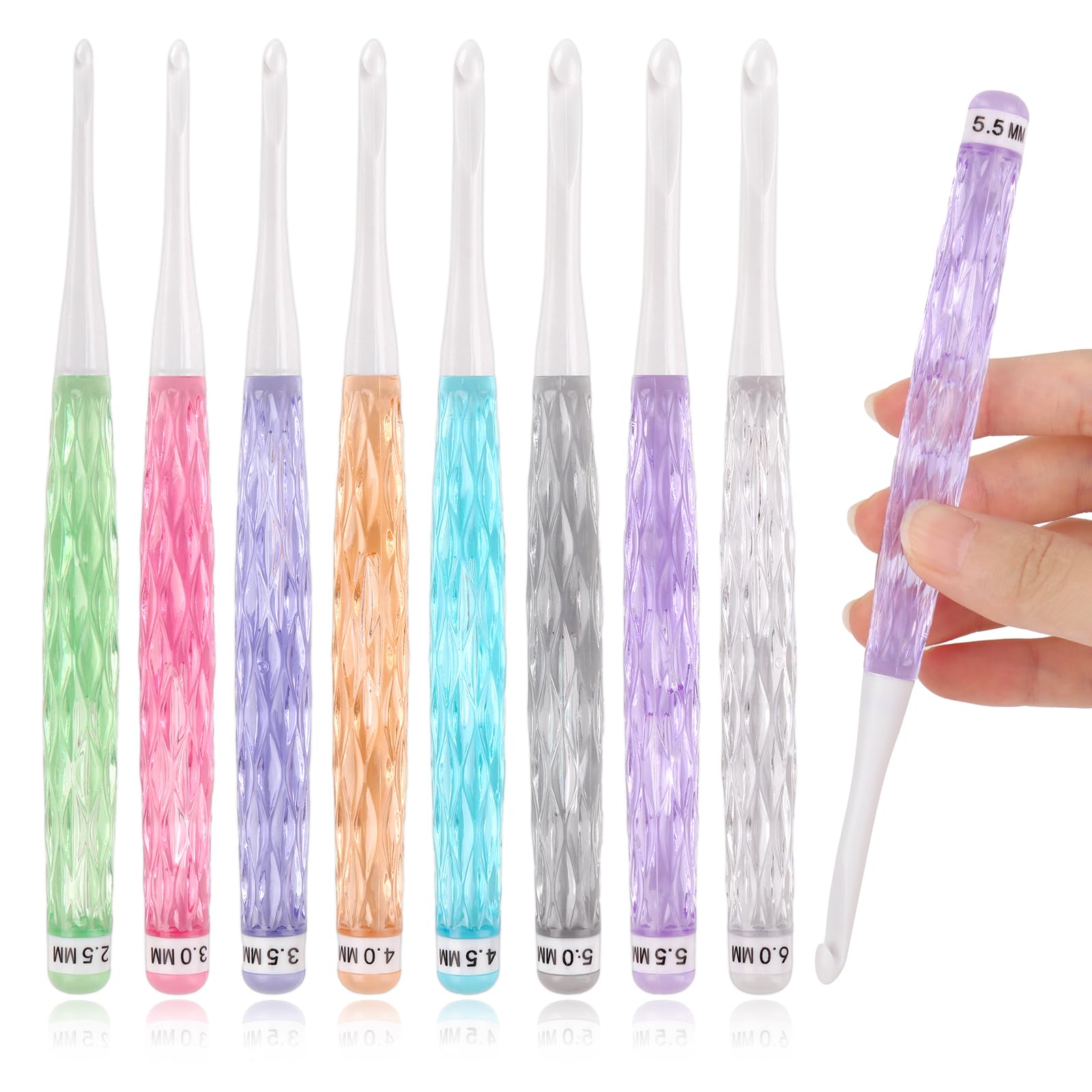 Crochet Hook Set - 8 ชิ้น/เซ็ตสีชุดถักโครเชต์ตะขอถักตามหลักสรีรศาสตร์สําหรับเริ่มต้นถักเสื้อกันหนาว DIY ถักเครื่องมือ