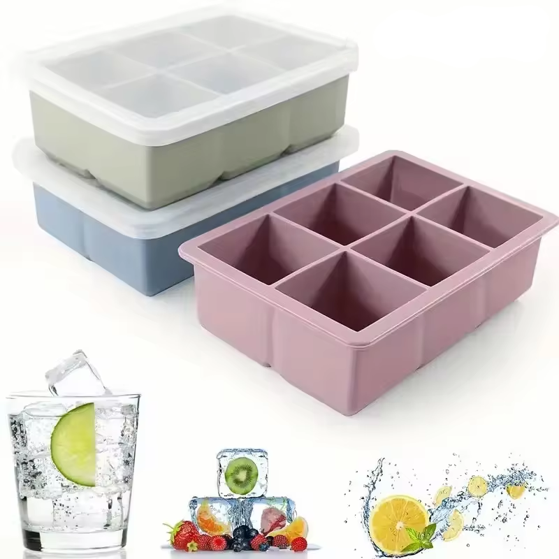 Art Craft Ice Cream - ถาดน้ําแข็งขนาดใหญ่พร้อมฝาปิด,STACKABLE ซิลิโคนขนาดใหญ่สแควร์ ICE CUBE แม่พิมพ์สําหรับวิสกี้ค็อกเทล Bourbon