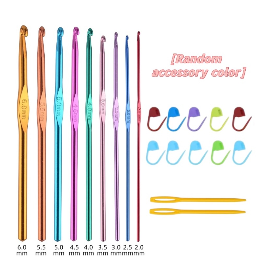Crochet Hook Set - ชุดเข็มโครเชต์อะลูมิเนียมหลากสี 21 ชิ้น พร้อมเข็มถักไหมพรมหลากสีและเข็มพลาสติกสำหรับถักไหมพรม พร้อมที่ล็อคไหมพรมสำหรับทำ DIY
