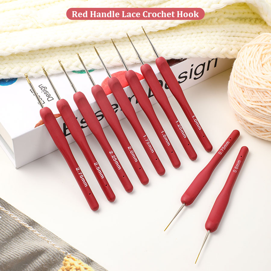 10pcs สีแดงชุดถักชุดซิลิโคนถัก - Crochet Hook Set บทวิจารณ์และราคา