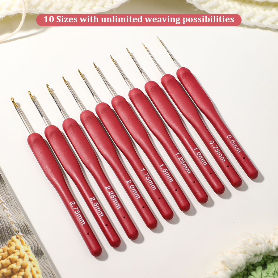 10pcs สีแดงชุดถักชุดซิลิโคนถัก - Crochet Hook Set บทวิจารณ์และราคา